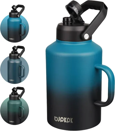 Vista 7 de BJPKPK Botella de agua aislada de un galón (128 onzas), de acero inoxidable, apta para lavavajillas, jarra sin BPA con mango ergonómico y parte