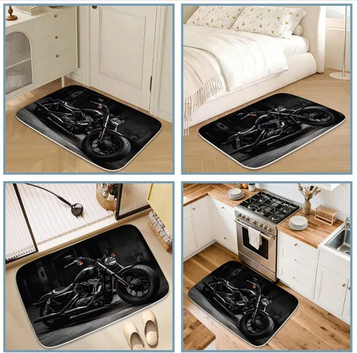 Vista 4 de Retro Racer - Alfombra de baño moderna para motocicleta, bañera, terciopelo coral, tapete de ducha antideslizante, juego de decoración de franela