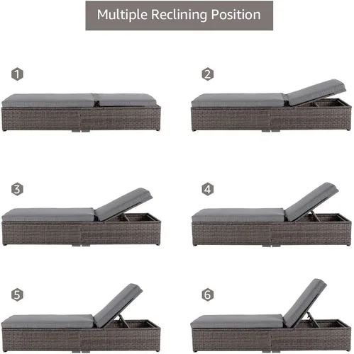 Vista 3 de Patiorama Tumbona para Patio al Aire Libre, Elegante Silla Tumbona Reclinable Ajustable de Ratán para Piscina con Cojín, Mimbre de PE Gris, Marco