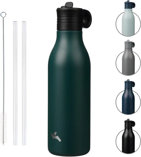 Vista 13 de Konokyo Botella de agua de acero inoxidable de 12 onzas con popote, botella de agua de viaje de metal aislada, reutilizable y a prueba de fugas, sin