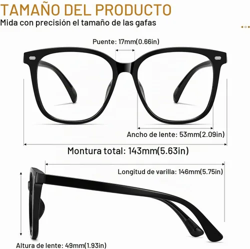 Vista 6 de Lentes de gran tamaño con bloqueo de luz azul para mujer, lectura en computadora, antirreflejos, reducen la fatiga ocular