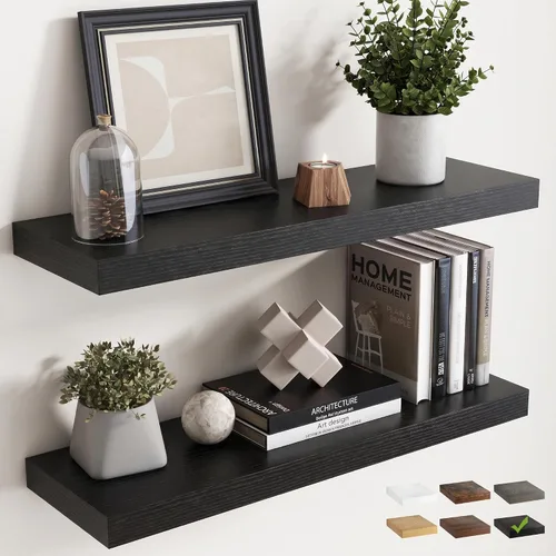 Vista 36 de 16 Inch Floating Shelves for Wall 2 Pack, 8"D Wood Grain Bathroom Shelves Acabado negro