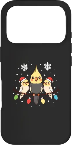 Vista 30 de Bird Cockatiel Holiday Trio Perched Cartoon Cheer Case for iPhone 16