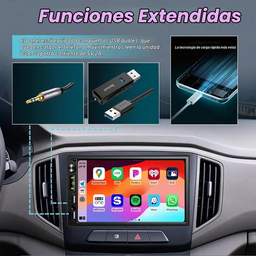 Vista 7 de Estéreo de coche de doble DIN de 7 pulgadas con Apple CarPlay inalámbrico, radio de coche Android Auto, Bluetooth 5.2, pantalla táctil IPS de 1024 *