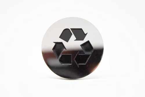 Vista 7 de Logotipo de reciclaje, emblema, medallón, cocina, oficina, parte delantera del gabinete, 1.5 pulgadas, acero inoxidable, latón, negro mate