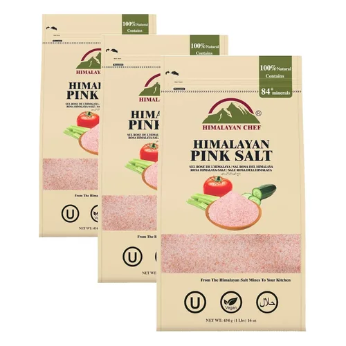 Vista 3 de Himalayan Chef - Sal rosa del Himalaya, grano fino, bolsa de 1 libra - Pura, natural, kosher, sin OGM, rica en minerales, para cocinar, sazonar