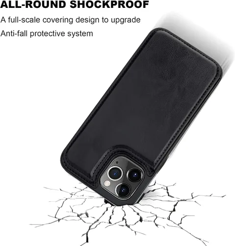 Vista 6 de ONETOP - Funda tipo cartera compatible con iPhone 12 Pro Max con tarjetero, piel sintética, ranuras para tarjetas, doble cierre magnético y funda