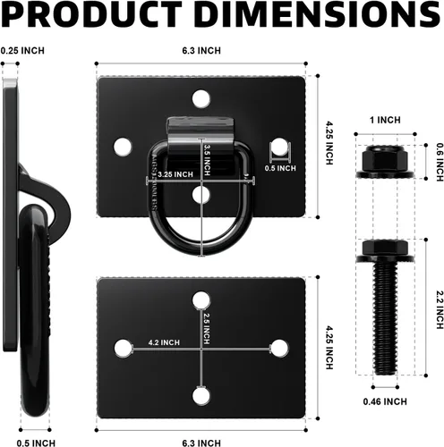 Vista 4 de AUTOBOTS - Anclaje de amarre para remolques (1/2 pulgadas), color negro Max 12,000 Lbs, Forged Steel, Bolt-on Utility Trailer Accessories