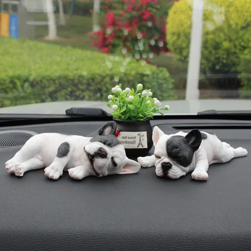 Vista 7 de Figura de bulldog francés durmiendo, estatua creativa de bulldog de resina, linda escultura de bulldog para decoración del hogar y la oficina