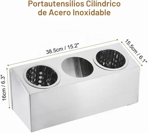 Vista 2 de uxcell Soporte para utensilios de cocina, cilindro de acero inoxidable para cubiertos y utensilios con 3 compartimentos, estante de secado tipo