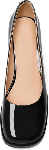 Vista 3 de FEMSTEP Zapatos de tacón medio con puntera cuadrada para mujer, de charol y tacón medio, de 2.5 pulgadas