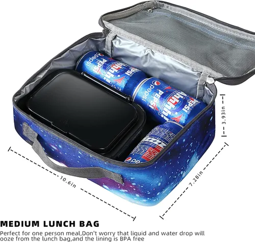 Vista 2 de Lonchera aislada con galaxia para niños y niñas, lonchera reutilizable para niños, escuela, picnic, viajes