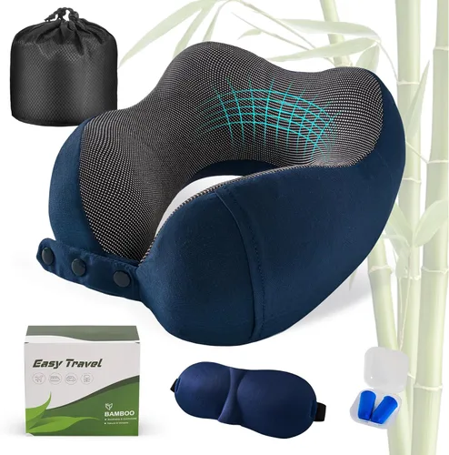 Vista 10 de Cirorld - Almohada de cuello para viajes, almohadas de viaje para aviones, 100% espuma viscoelástica para cuello, almohada de vuelo ajustable