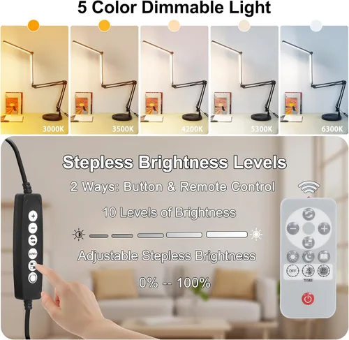 Vista 2 de Toolour Lámparas de escritorio para tecnología de uñas, lámpara de arquitecto doble grande de 24 W con control remoto, 5 colores, modo de sueño