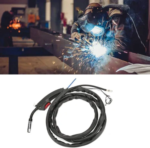Vista 3 de Antorcha de soldadura MIG 14AK MB14 con protección de gas CO2, 6.6 ft, se adapta a corriente 160A200A, negro, acero inoxidable