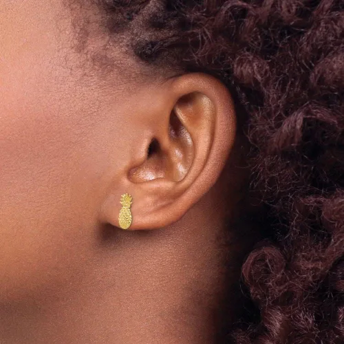Vista 5 de Aretes de oro amarillo macizo de 14 quilates y piña texturizada, 0.472 in x 0.236 in, Metal