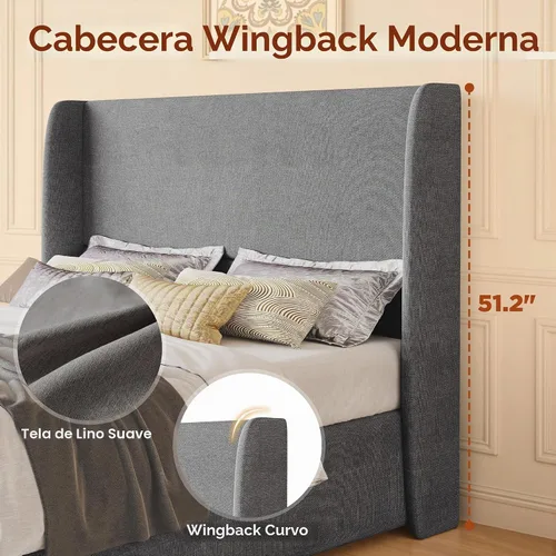Vista 4 de PaPaJet Cama de Almacenamiento con Elevación Tamaño Queen, Marco de Cama Plataforma Tapizada con Almacenamiento Hidráulico/Cabecera Moderna Gris