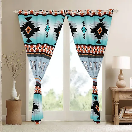 Vista 4 de Cortinas opacas de estilo bohemio occidental de 76 x 45 pulgadas, cortinas y cortinas de atrapasueños de vaca, cortinas del suroeste, cortinas