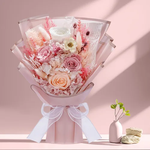 Vista 2 de Bonsion Regalos de flores preservadas para mujeres, flores para entrega, regalos de rosas polvorientas para ella, ramos de rosas preservadas