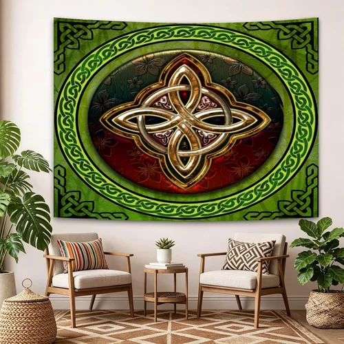 Vista 4 de SHRAPHY Tapiz celta de 60 x 40 pulgadas, tapiz nórdico vikingos, irlandés, redondo, nudo de amor, tapiz de buena suerte para sala de estar