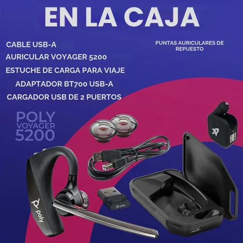 Vista 2 de Plantronics Voyager 5200 UC - Paquete de auriculares Bluetooth para teléfonos inteligentes, PC, MAC con software o aplicación RingCentral, Global