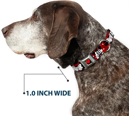 Vista 6 de Buckle-Down Collar de perro con hebilla de cinturón de seguridad Mickey Minnie Hugs Kisses Poses Reds White, multicolor, 1 pulgada de ancho – Se