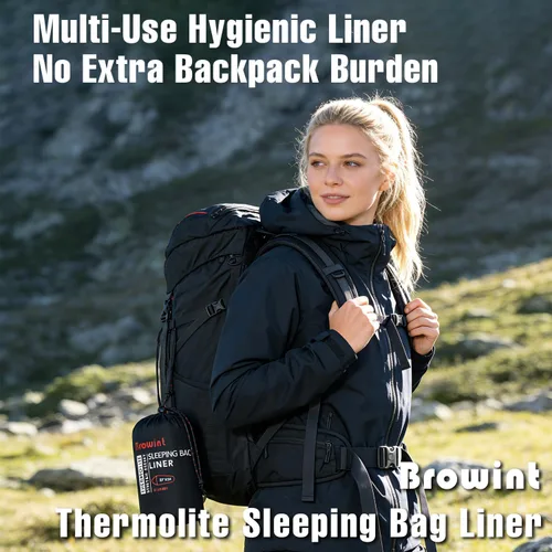 Vista 7 de BROWINT Forro 100% Thermolite para saco de dormir con 2 cremalleras, momia con capucha y rectangular para campamento; saco de dormir para adultos