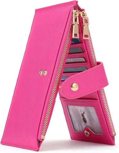 Vista 11 de GOIACII - Carteras delgadas para mujer con bloqueo RFID, tarjetero con 2 bolsillos con cremallera, monedero fino para mujer, negro (A01 Black)