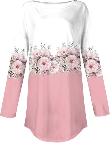 Vista 3 de DealinM Womens Tops Dressy Casual Solid Long Sleeve Outfits Round Neck Lightweight Sweatshirts Casual Loose T Shirt