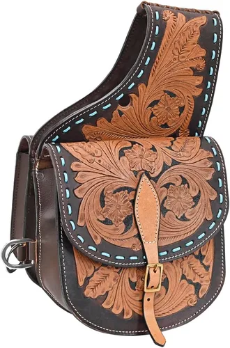 Vista 7 de HILASON Concho Western Horse - Bolsa de sillín de cuero resistente y tradicional Bolsa de sillín Bolsa de sillín de caballo Bolsa de sillín