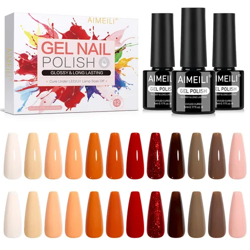 Vista 10 de AIMEILI Juego de esmaltes de uñas de gel nude – 12 colores sin hema, gelatina neutra, rosa, blanco lechoso, efecto transparente, manicura