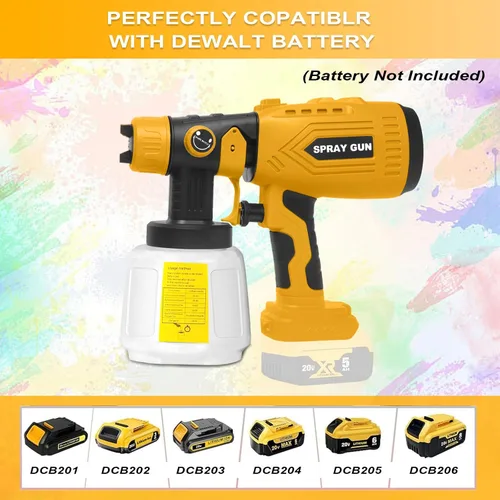 Vista 8 de Pulverizador de pintura inalámbrico para batería Dewalt de 20 V (batería no incluida), pistola de pintura eléctrica con 4 boquillas de cobre y 3
