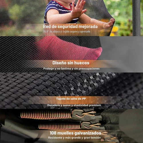 Vista 3 de Trampolín de 1500 libras de 8, 10, 12, 14, 15, 16 pies para adultos/niños con red de seguridad, aro de baloncesto, pelota, estacas y escalera