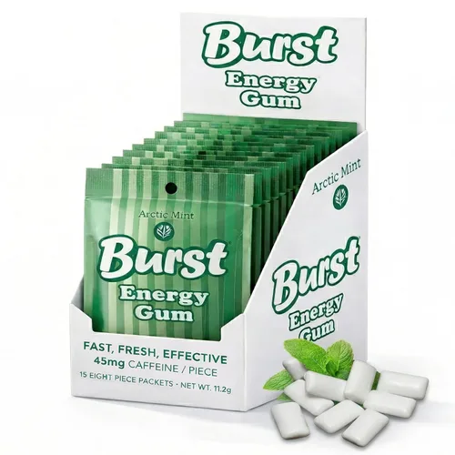 Vista 11 de Burst Energy Gum - 45 mg de cafeína por pieza, enfoque y ráfaga de energía, menta ártica, 5 paquetes de 8 (40 piezas), gestiona el estrés, encías