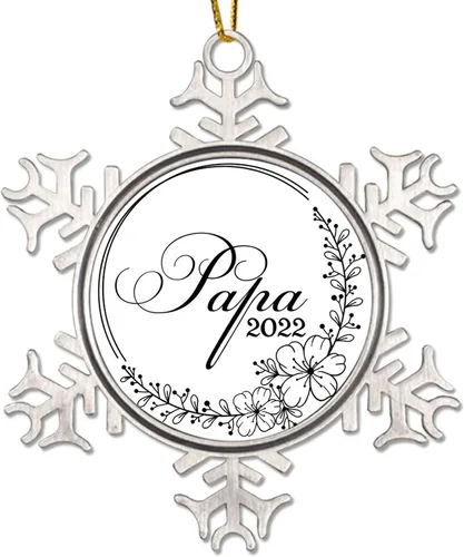 Vista 7 de Adorno colgante de Navidad promocionado para abuelo, adornos de Navidad de copo de nieve de metal, decoración de árbol a hogar para la primera