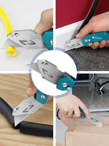 Vista 5 de BIBURY Cuchillo utilitario, cortador de caja plegable resistente, cuchillo cortador de alfombra de bolsillo con 10 cuchillas adicionales de acero