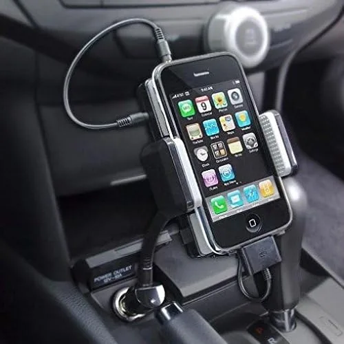 Vista 6 de Soporte de carga para transmisor FM todo en uno para automóvil, puerto USB, soporte giratorio de cuello de cisne para iPhone 8, iPhone SE, iPod Nano