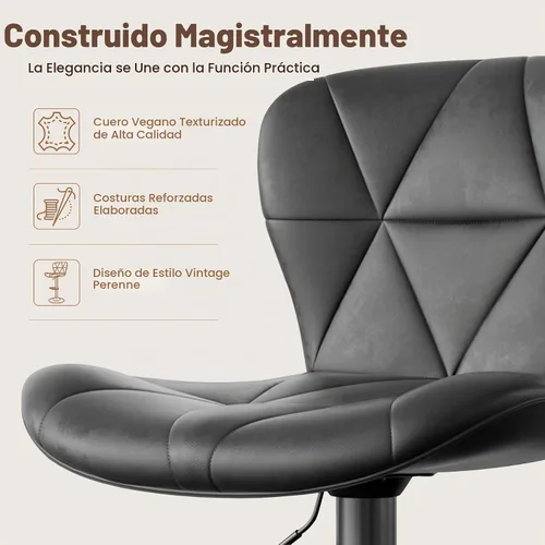 Vista 5 de Nebuaegis Juego de 2 taburetes de bar, modernos taburetes de bar giratorios ajustables de piel sintética, sillas de altura de mostrador con respaldo