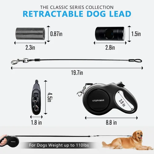 Vista 2 de Correa retráctil de 26 pies para perros medianos/grandes de hasta 110 libras, correa retráctil fuerte y resistente con cable a prueba de mordidas