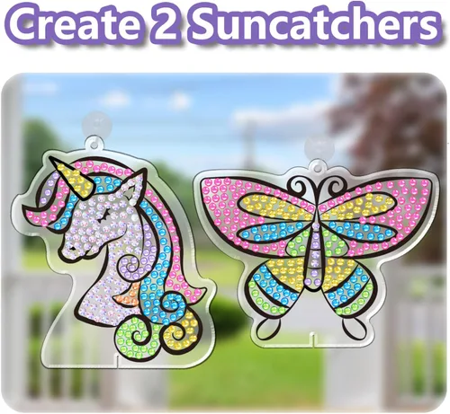 Vista 6 de WAHFNG Gem Art, Kit de Pintura de Diamantes para Niños - Crea Tus Propios Adhesivos, Llaveros y Atrapadores de Sol - Artes y Manualidades para Niñas