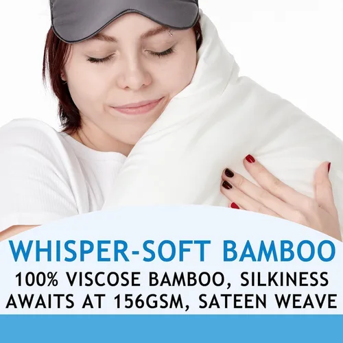 Vista 4 de Fundas de almohada con cremallera, tamaño estándar 26 x 20 pulgadas, 100% viscosa derivada de bambú, paquete de 2, color crema, fundas de almohada