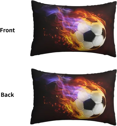 Vista 2 de Fundas de almohada de fútbol con estampado de fuego para deportes, para niños, niñas, mujeres, 30 x 20 pulgadas, fundas decorativas con cremallera