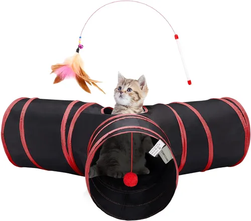 Vista 20 de Tempcore Túnel para gatos con tubo de juguete, túneles plegables de 3 vías para gatos, túneles para mascotas aburridas con agujero y pelota, juguete
