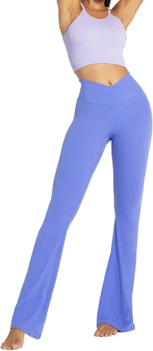 Vista 7 de Sunzel - Leggings acampanados para mujer, sin costuras frontales, pantalones de yoga con control de abdomen, cintura alta cruzada, 28303234 pulgadas