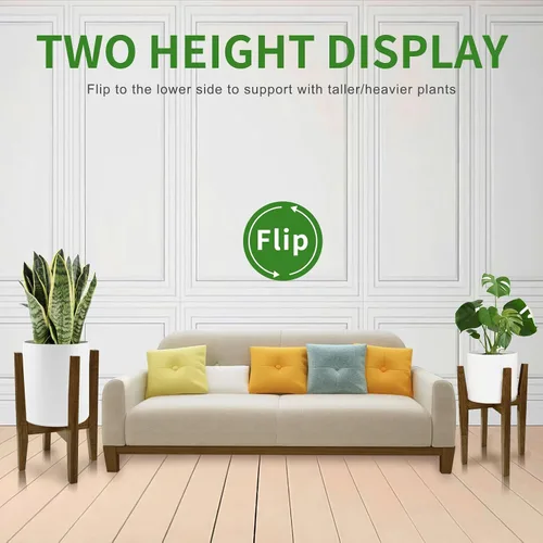 Vista 2 de Soporte para plantas de interior, soporte ajustable de bambú para plantas, estante moderno para macetas, estante para plantas, se adapta a macetas