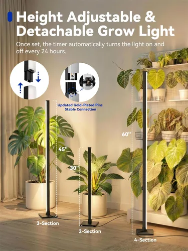 Vista 5 de GLOWRIUM Luces de cultivo para plantas de interior, luces de cultivo de plantas verticales de 36W con temporizador automático, luz de cultivo LED