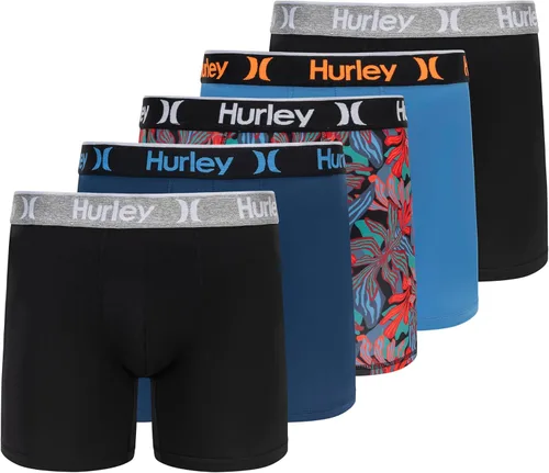 Vista 25 de Hurley calzoncillos tipo bóxer elásticos para hombre, paquete de 5 Combo de helecho de carbón