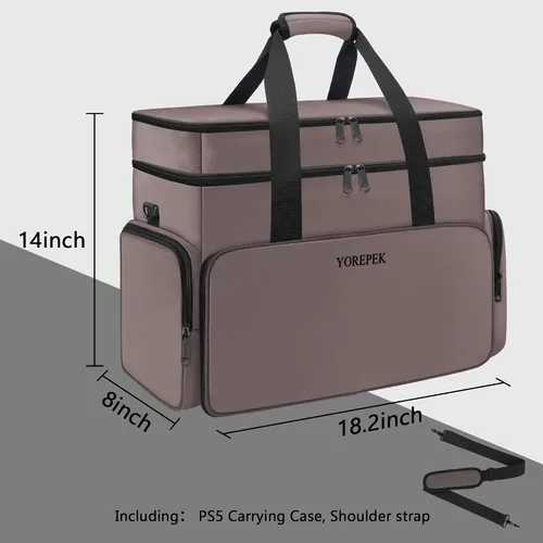 Vista 6 de YOREPEK 2 Layer Soft Carrying Case Compatible for PS5, PS4, PS4 Pro, Large Travel Cases for Game Console, Controller, Discs, Laptop, Tablet, Headset