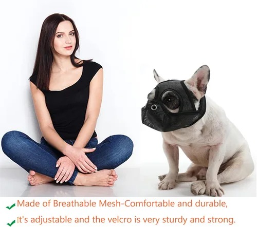 Vista 3 de Bozales cortos para perros – Bozal para bulldog de malla transpirable ajustable que puede sacar la lengua y beber agua, antimordidas y entrenamiento