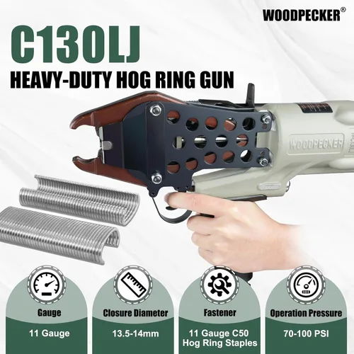 Vista 2 de Woodpecker C130LJ - Pistola neumática de anillo de cerdo de calibre 11 para corona de Gabion de 1-1/2 pulgadas, diámetro de cierre de 0.512-0.551